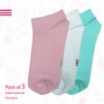 جوارب قطنية قصيرة (3 أزواج) للنساء بألوان متعددة أبيض وزهري وأخضر