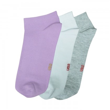 جوارب قطنية قصيرة (3 أزواج) للنساء بألوان متعددة سكني وأبيض وبنفسجي