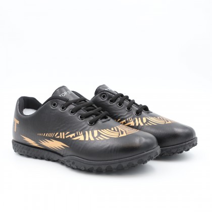 حذاء برباط للأطفال والرجال لون أسود مع ذهبي ونعل أسود