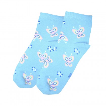 جوارب قطنية طويلة بتصميم رسوم فراشة وورد (زوج واحد) من فولو للنساء لون أزرق