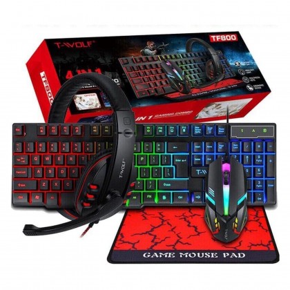 4in1 PC Gaming Keyboard Mouse Headset Set RGB LED Gamer Bundle w/ Mouse Pad