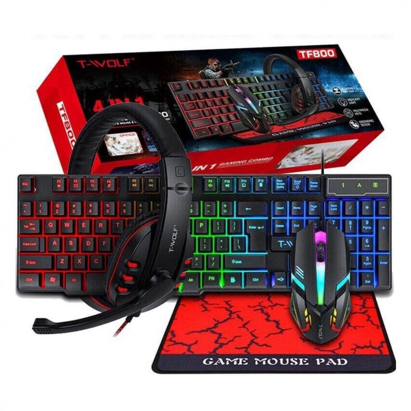 4in1 PC Gaming Keyboard Mouse Headset Set RGB LED Gamer Bundle w/ Mouse Pad