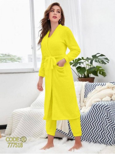 طقم ستاتي 3 قطع لون أصفر One Size