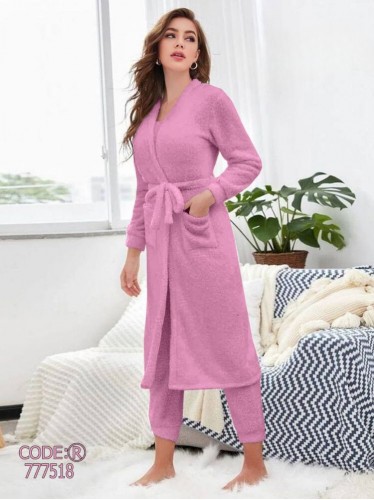 طقم ستاتي 3 قطع لون زهري One Size