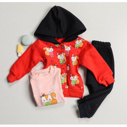 بجامة شتوية  3 قطع للأطفال لون أحمر وكحلي من Sami Boutique