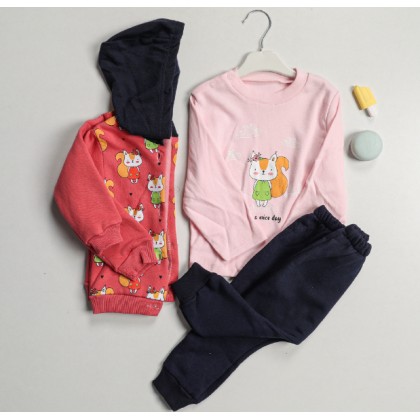 بجامة شتوية قطعتين للأطفال لون زهري و كحلي من Sami Boutique