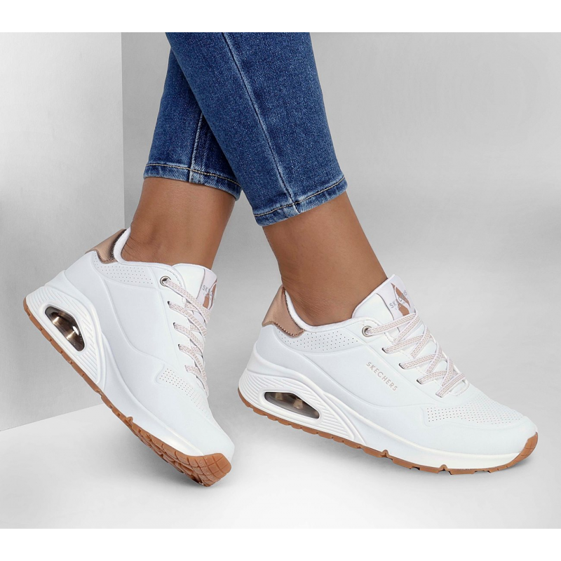 Skechers Women's Uno - Shimmer Away Shoes - حذاء سكيتشرز أونو - شيمر اويه للنساء لون ابيض