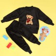 بجامة بتصميم رسوم الدب (قطعتين) للأطفال لون اسود