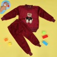 بجامة بتصميم رسوم الدب (قطعتين) للأطفال لون خمري