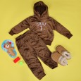 بجامة بتصميم رسوم الدب (قطعتين) للأطفال لون بني