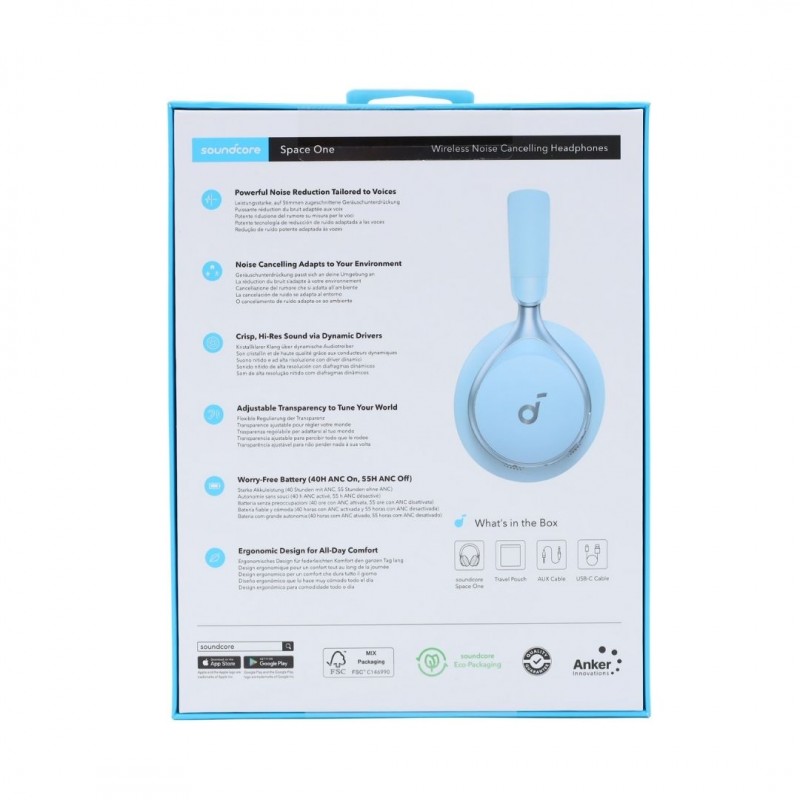 soundcore by ANKER Space One Noise Cancelling CROWED Noise Down Wireless Headphone ( Sky Blue )