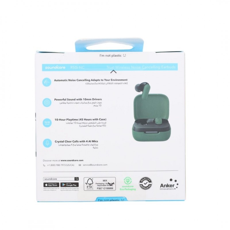soundcore by ANKER R50i NC Auto Noise Cancelling Hands-Free Viewing Wireless Earbuds ( Army Green )