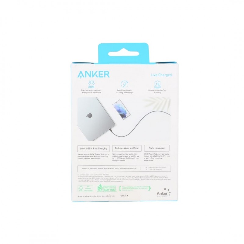 ANKER Robust for High-Powered Devices USB-C to USB-C Cable 240W 3 Ft ( 90CM )
