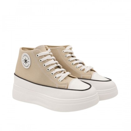 حذاء كاجوال برباط مع كعب للنساء لون كاكي