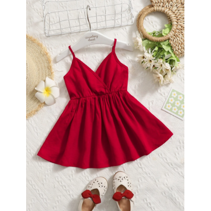 فستان أطفال بلا أكمام للأطفال لون أحمر