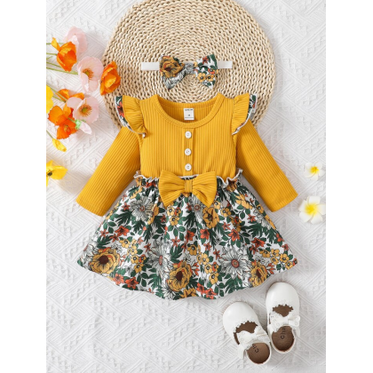 فستان قصة بلا أكمام للأطفال لون اصفر