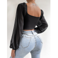 بلوزة قصيرة بتصميم رباط للنساء لون اسود