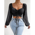 بلوزة قصيرة بتصميم رباط للنساء لون اسود
