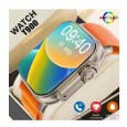 ساعة ذكية T900 الترا شاشة 1.99 بوصة، تدعم الاتصال البلوتوث والرد على المكالمات - شحن لاسلكي - حزام لون رمادي