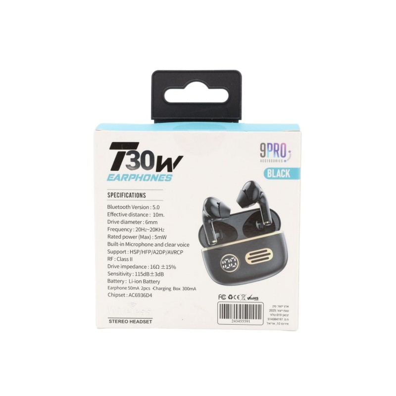 9Pro T30W Wireless Headphones- Black