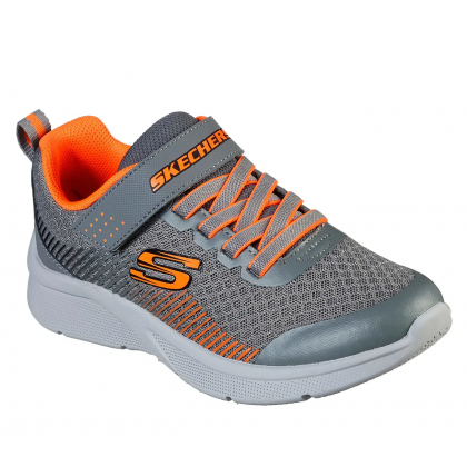 Skechers Kid's Microspec Shoes - حذاء سكيتشرز ميكرو سبيس للأطفال لون رمادي وبرتقالي