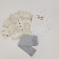 طقم 3 قطع للأطفال لون أبيض وأخضر فاتح