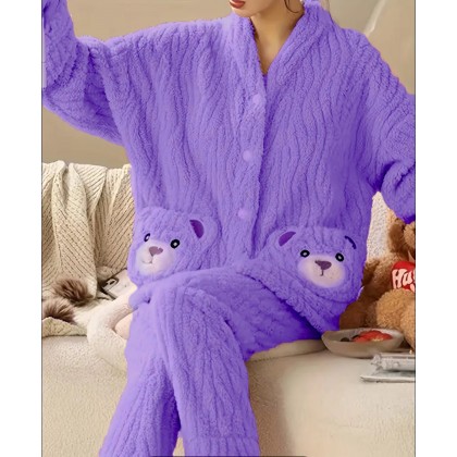 بجامة فرو قطعتين للنساء لون بنفسجي