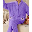 بجامة فرو قطعتين للنساء لون بنفسجي