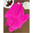 بجامة فرو قطعتين للنساء لون فوشي