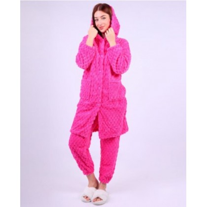 بجامة فرو قطعتين للنساء لون فوشي