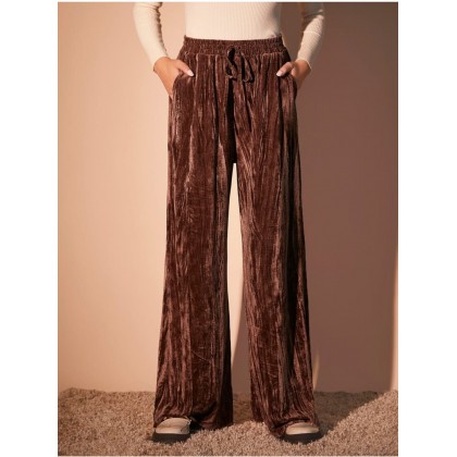 بنطلون بيتي مخمل للنساء لون بني