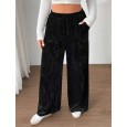 بنطلون بيتي مخمل للنساء لون اسود