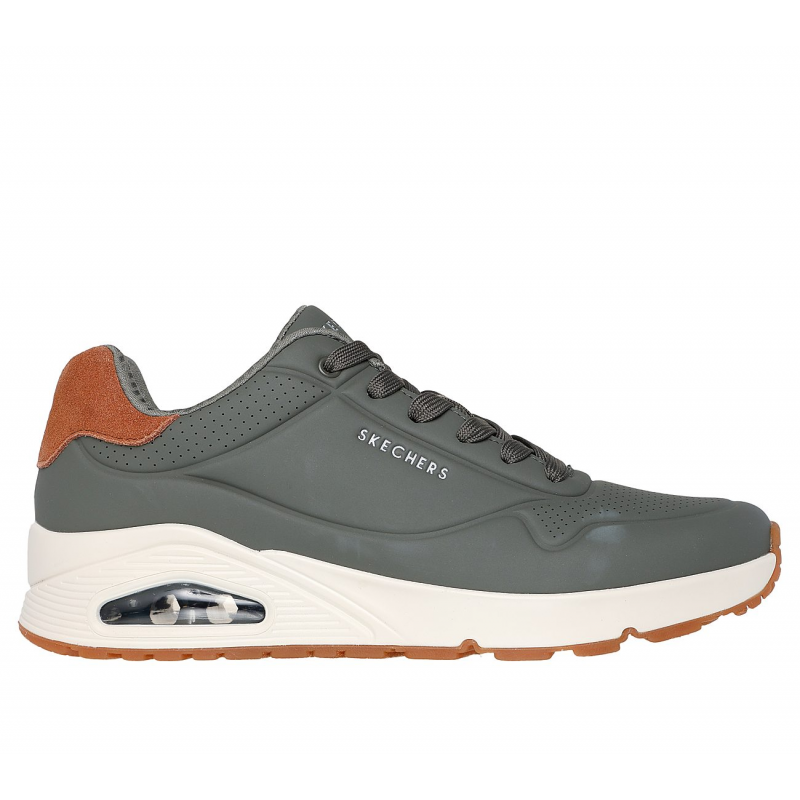 Skechers Men's Uno - Suited On Air Shoes - حذاء سكيتشرز أونو- سوتيود أون اير للرجال لون زيتي ونعل أبيض