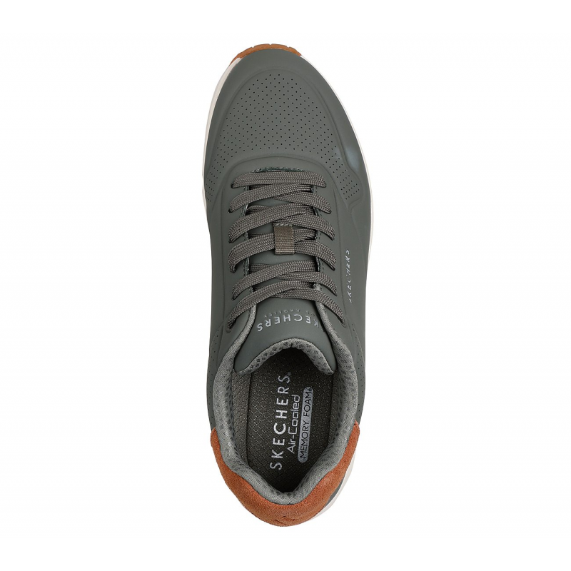 Skechers Men's Uno - Suited On Air Shoes - حذاء سكيتشرز أونو- سوتيود أون اير للرجال لون زيتي ونعل أبيض