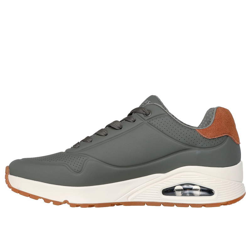 Skechers Men's Uno - Suited On Air Shoes - حذاء سكيتشرز أونو- سوتيود أون اير للرجال لون زيتي ونعل أبيض