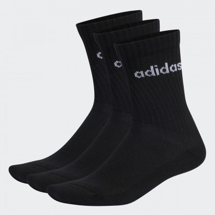 adidas Unisex' Linear Crew Cushioned Socks 3 Pairs- Black
