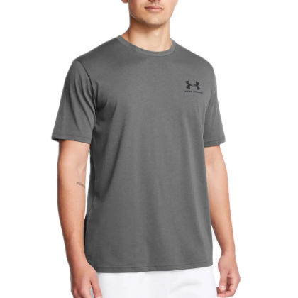 Under Armour Men's SUA Left Chest Logo Short Sleeve T-Shirt - تيشيرت أندر آرمر سبورت ستايل ليفت تشيست بأكمام قصيرة للرجال لون رمادي