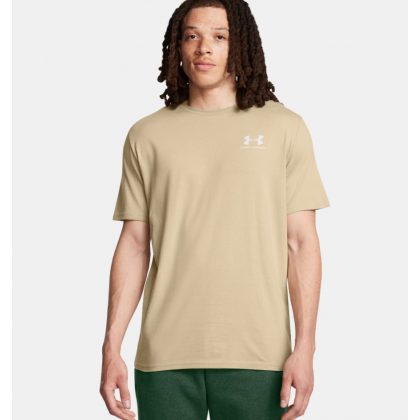Under Armour Men's SUA Left Chest Logo Short Sleeve T-Shirt - تيشيرت أندر آرمر سبورت ستايل ليفت تشيست بأكمام قصيرة للرجال لون بيج