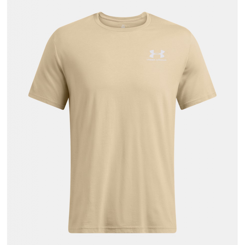 Under Armour Men's SUA Left Chest Logo Short Sleeve T-Shirt - تيشيرت أندر آرمر سبورت ستايل ليفت تشيست بأكمام قصيرة للرجال لون بيج