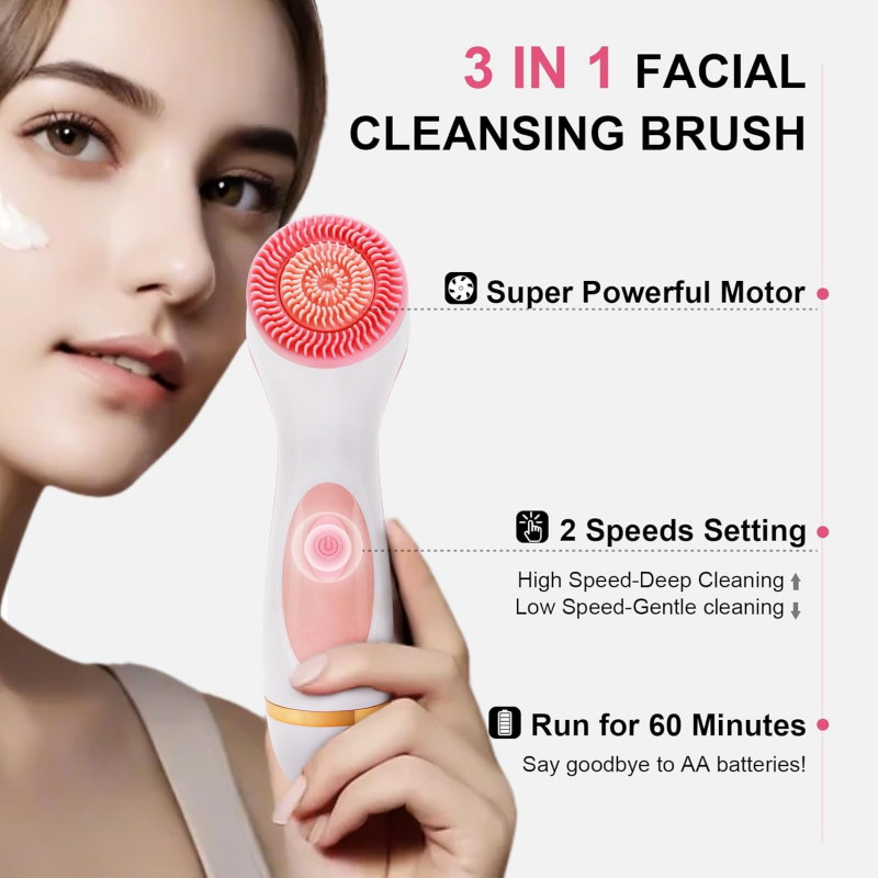 ليفة تنظيف لون زهري 3 in 1 Facial Cleansing and Massage Device