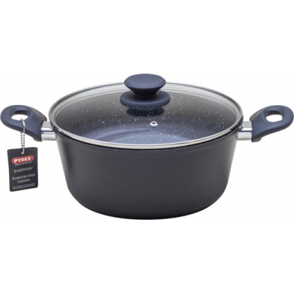 طنجرة بايركس Pyrex ألمنيوم حجم 24 سم لون رمادي