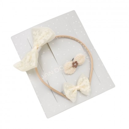 طقم إكسسوارات للشعر للأطفال 3 قطع لون بيج