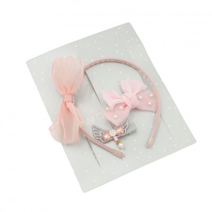 طقم إكسسوارات للشعر للأطفال 3 قطع لون زهري