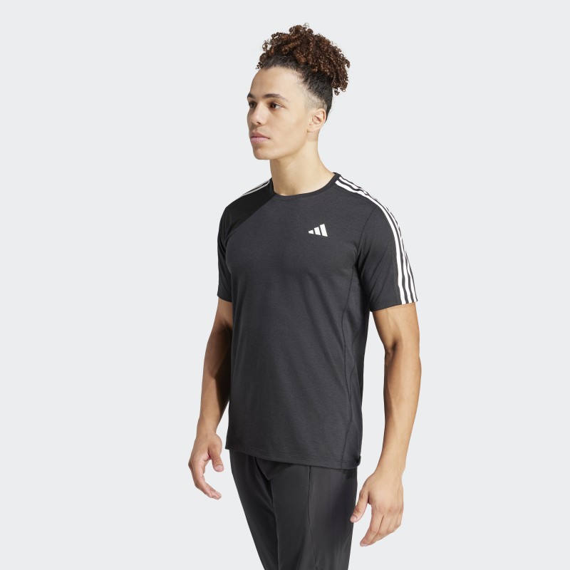 بلوزة — adidas Own the Run 3-Stripes Tee - Black