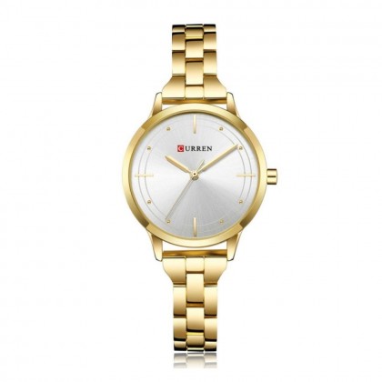 ساعة معدنية للرجال لون ذهبي أرضية بيضاء