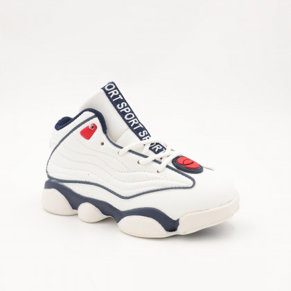 بوت رياضي ولادي للأطفال لون أبيض وكحلي