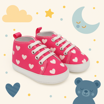 حذاء للأطفال لون زهري غامق وأبيض حديثي الولادة