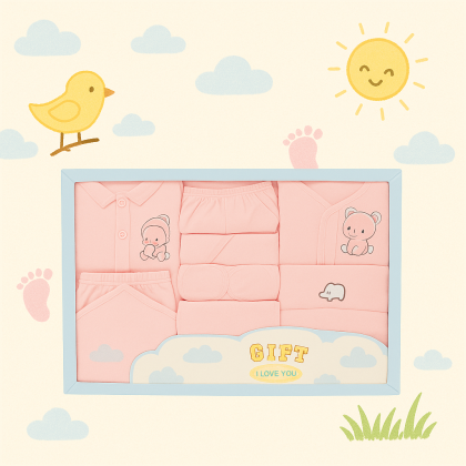 طقم ملابس للأطفال7 قطع لون زهري