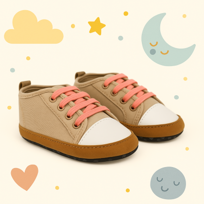 حذاء للأطفال لون بيج ونعل عسلي حديثي الولادة