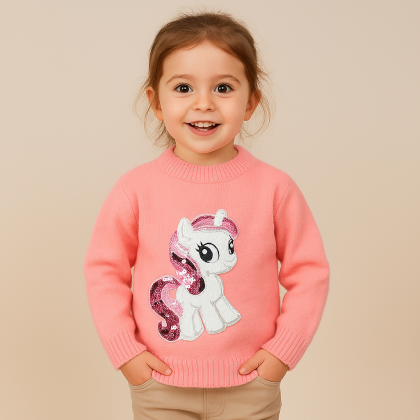 بلوزة صوف بأكمام طويلة بتصميم يونكورن لون زهري